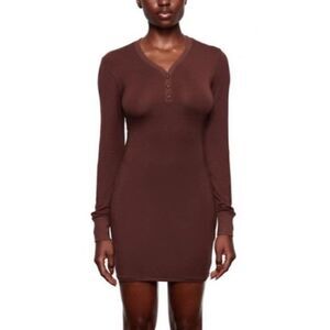 NWT SKIMS Sleep Henley Dress Cocoa Womens XS
